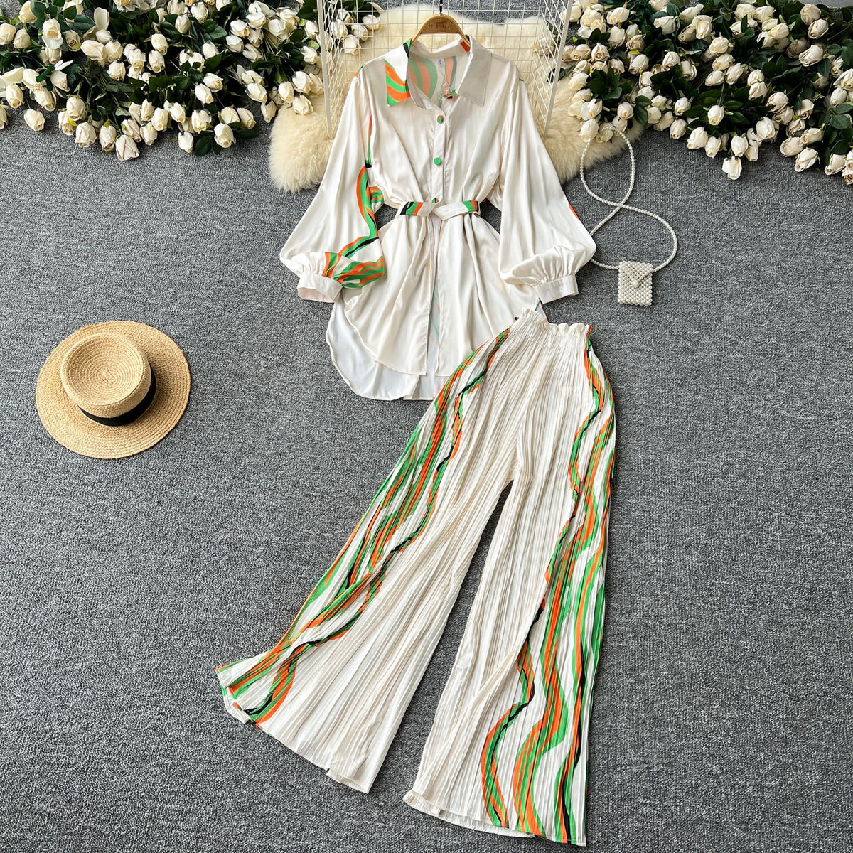 Shirt&Striped Trousers Colorful Printed 2Pcs