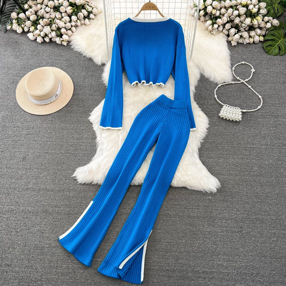 Knitwear&Pants Color-blocking Knitted 2Pcs