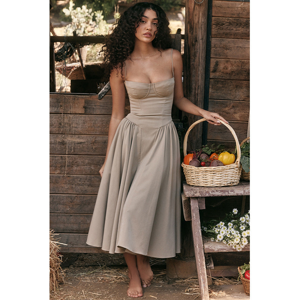 V-neck Solid Color Slip Dress