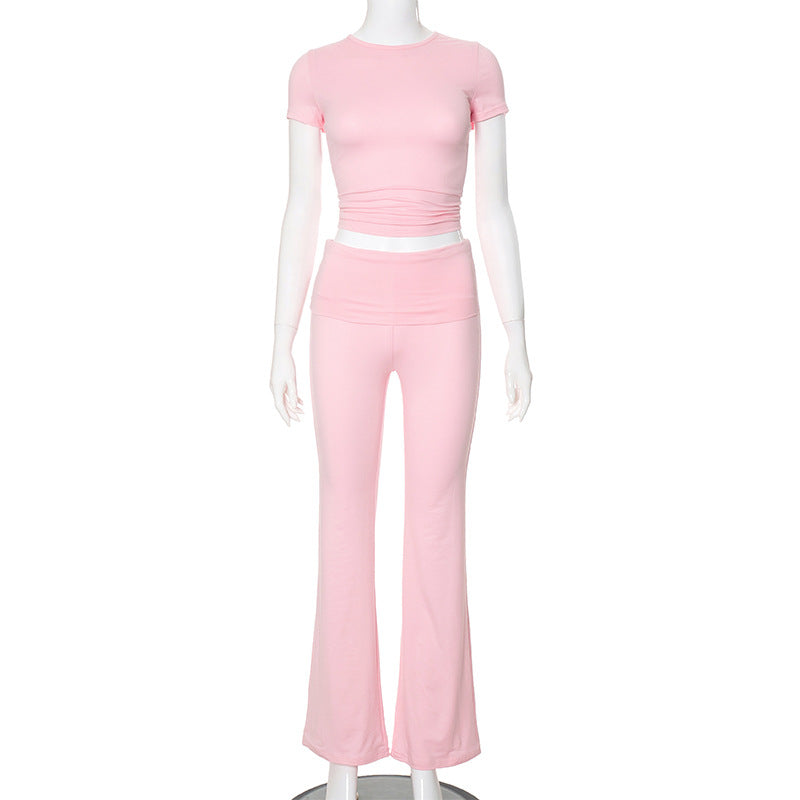Top&Trousers Casual Solid Color 2Pcs
