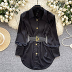 Casual Single-breasted Shirt with Belt