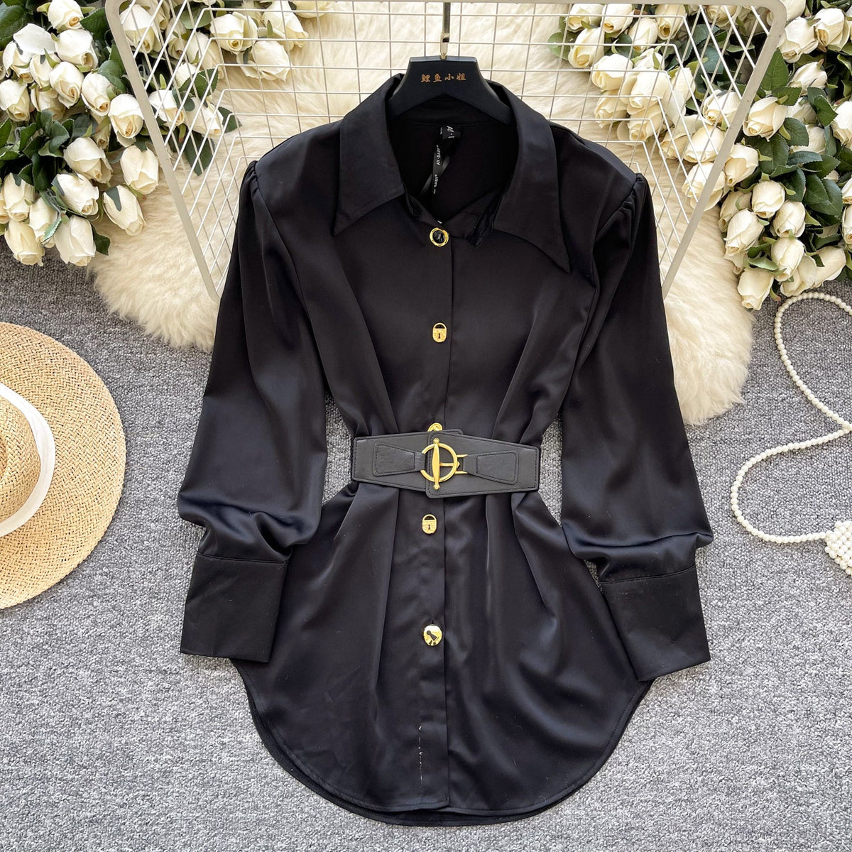 Casual Single-breasted Shirt with Belt