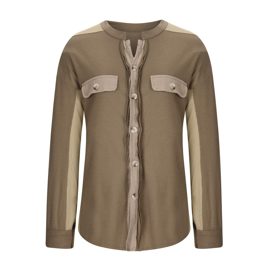 Irregular Design Waffle Plaid Thermal Shirt