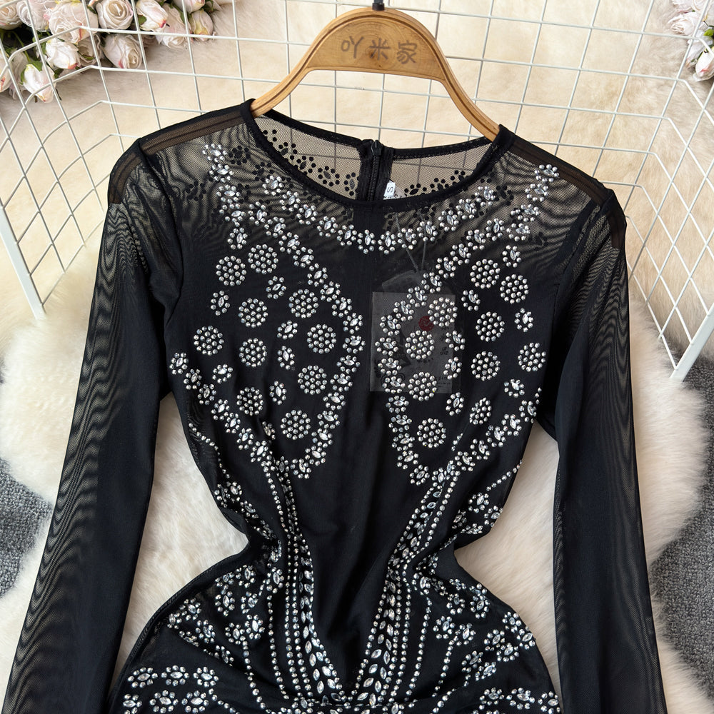 Party Beaded Fringed Black Dress
