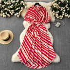 Colorful Slant Striped Shirt Dress