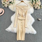 Elegant Off-shoulder Knot Knitted Dress
