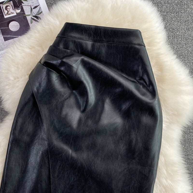 One-step Black PU OL Skirt