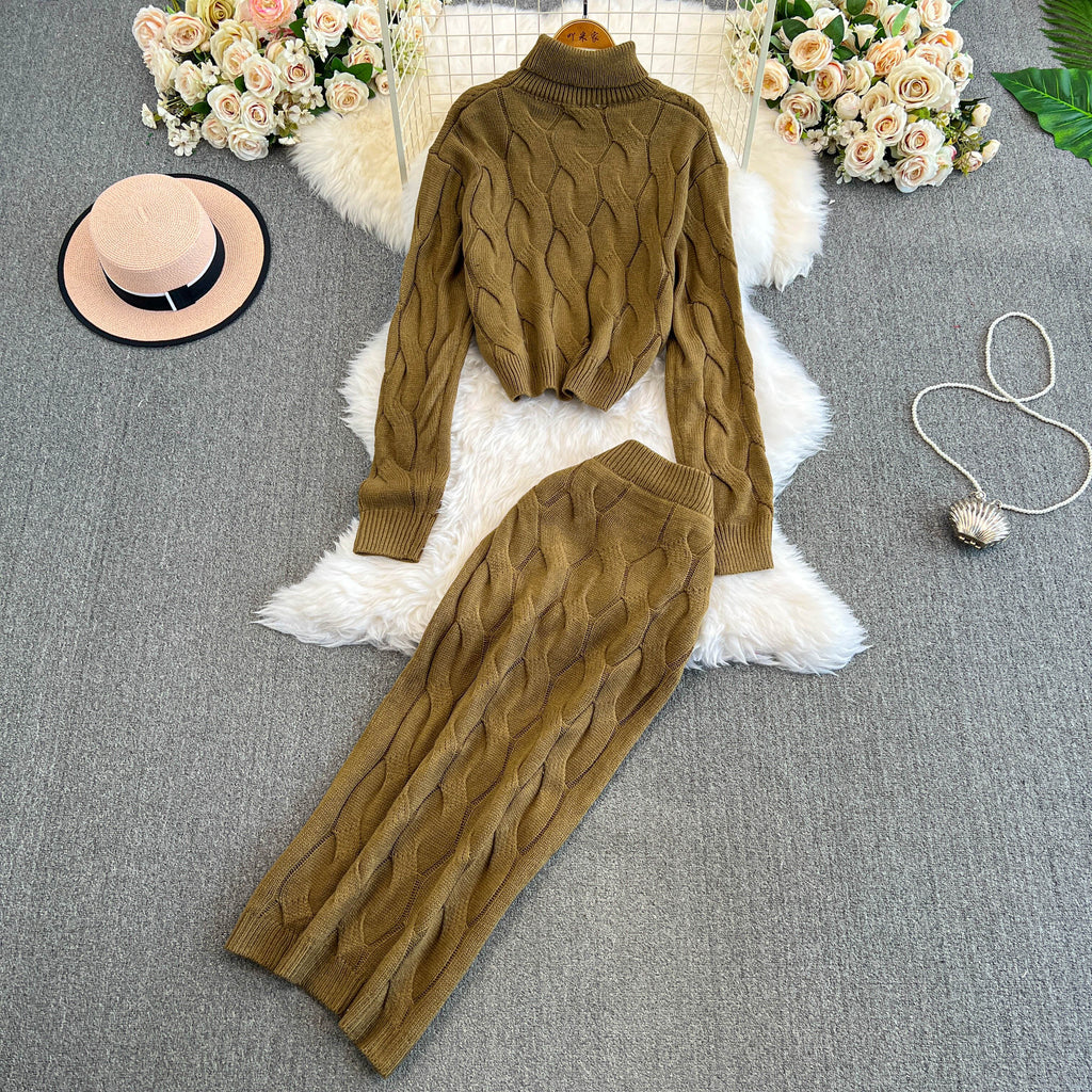 Turtleneck Sweater&Skirt Twisted 2Pcs