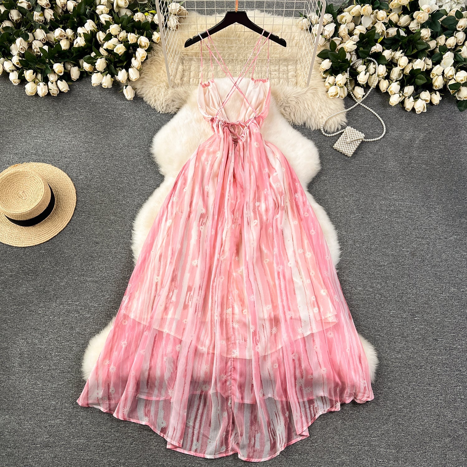 Fairy Backless Floral Pink Dress