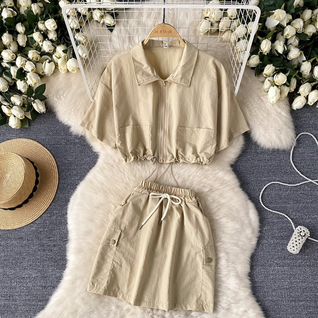 Chic Shirt&Skirt Drawstring 2Pcs