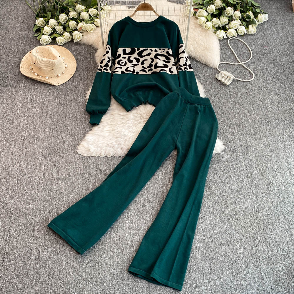 Jacquard Sweater&Trousers Knitted 2Pcs