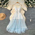 Blue Mesh Outwear & Slip Dress 2Pcs