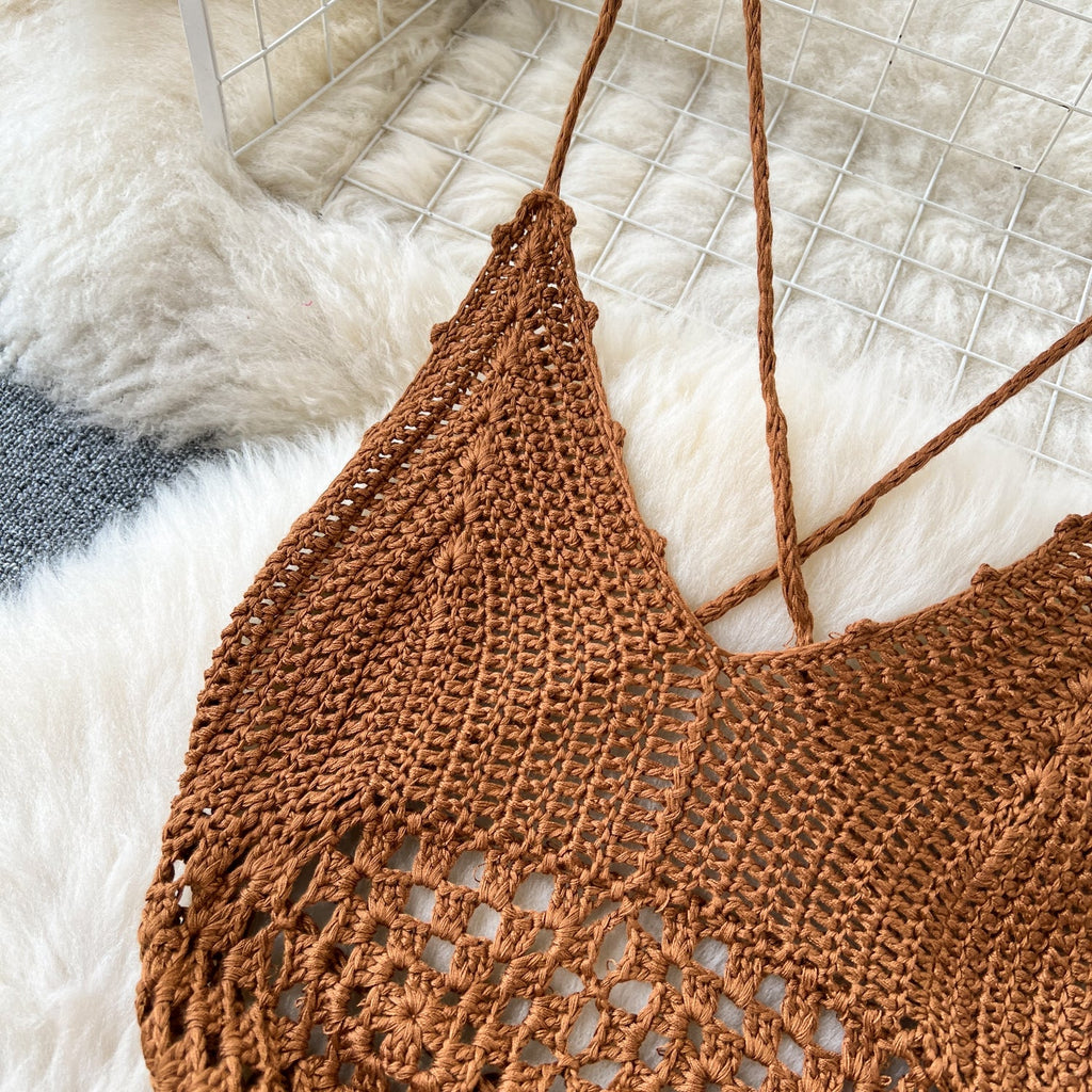 Bohemia Hollowed Caramel Slip Dress