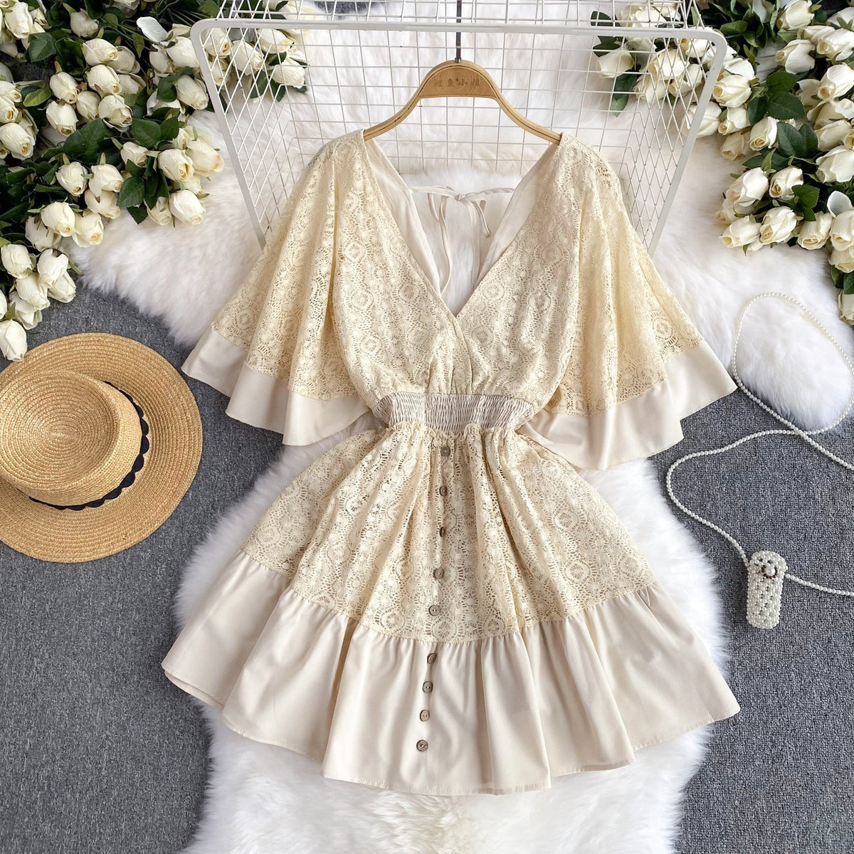 Sweetie V-neck Lace Patchwork Dress