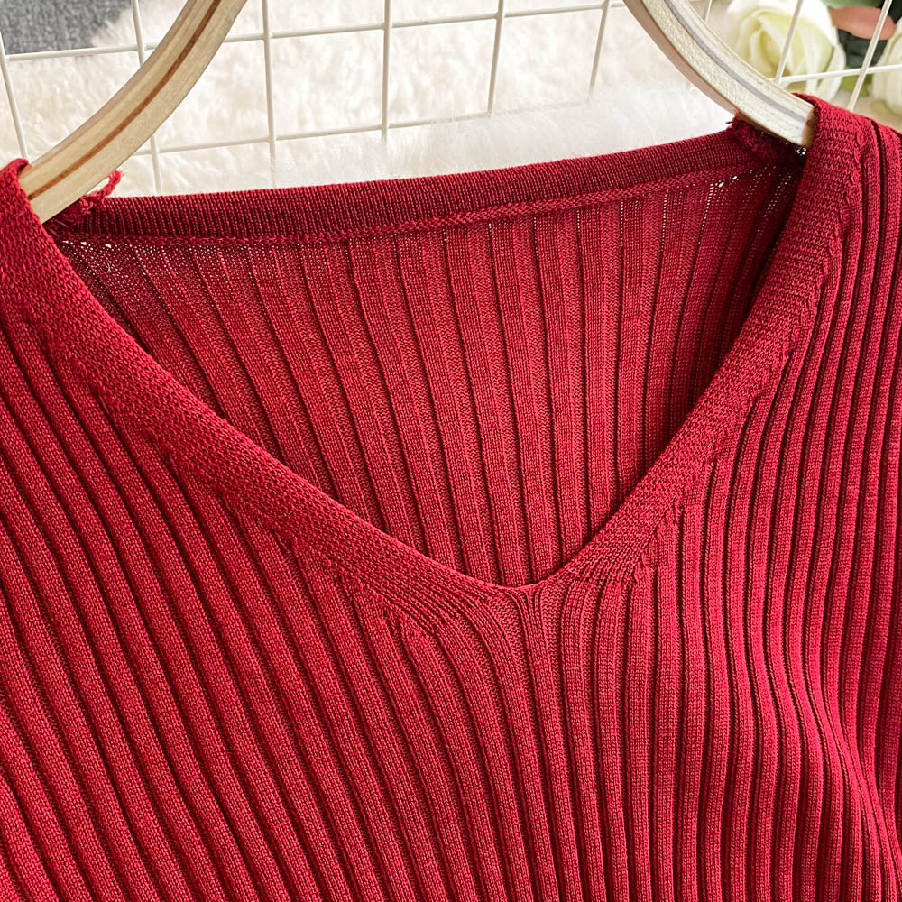 V-neck Bodycon Split Knitted Dress