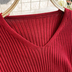 V-neck Bodycon Split Knitted Dress