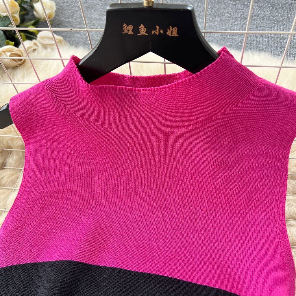 Color Blocking Black Knitted Dress