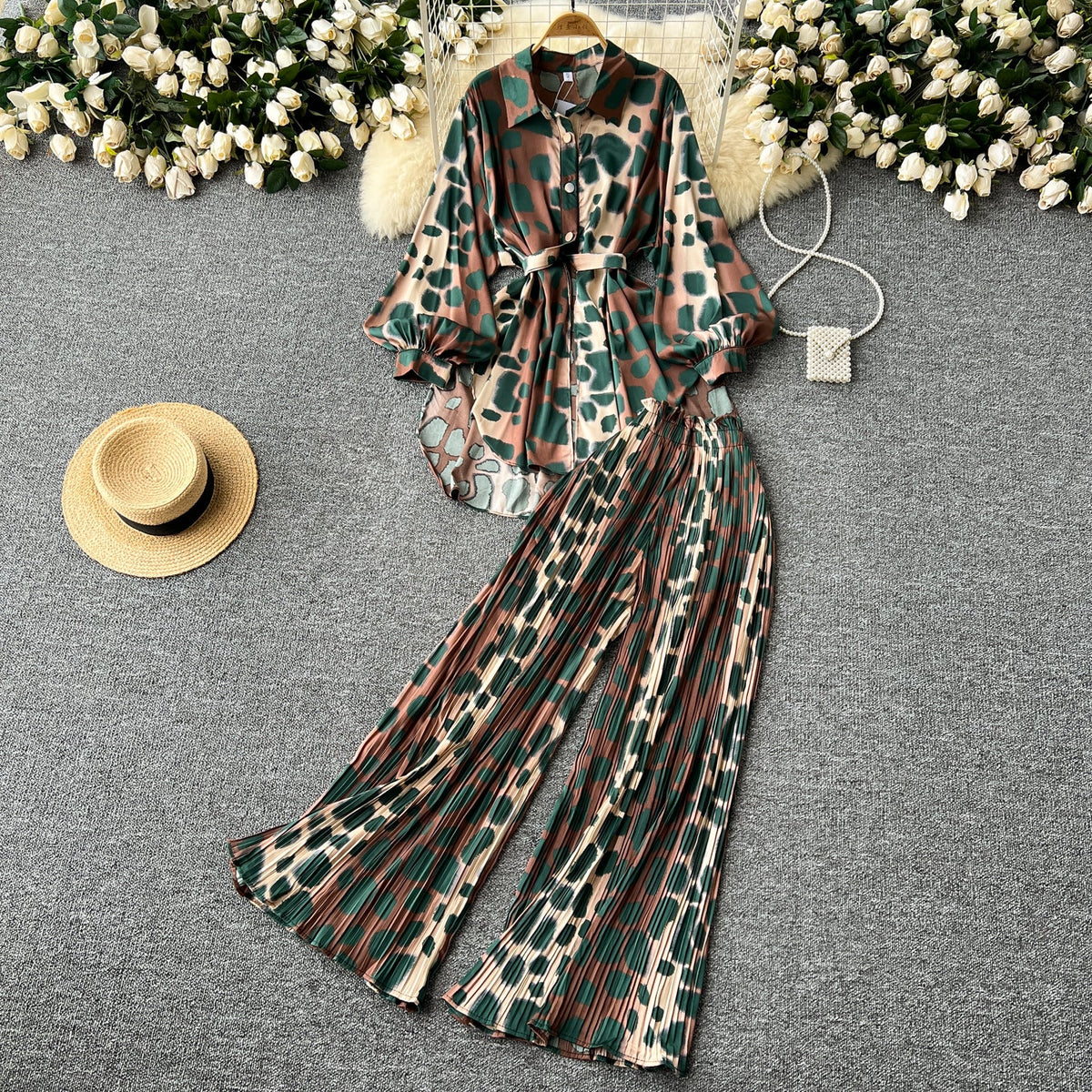 Shirt&Striped Trousers Colorful Printed 2Pcs