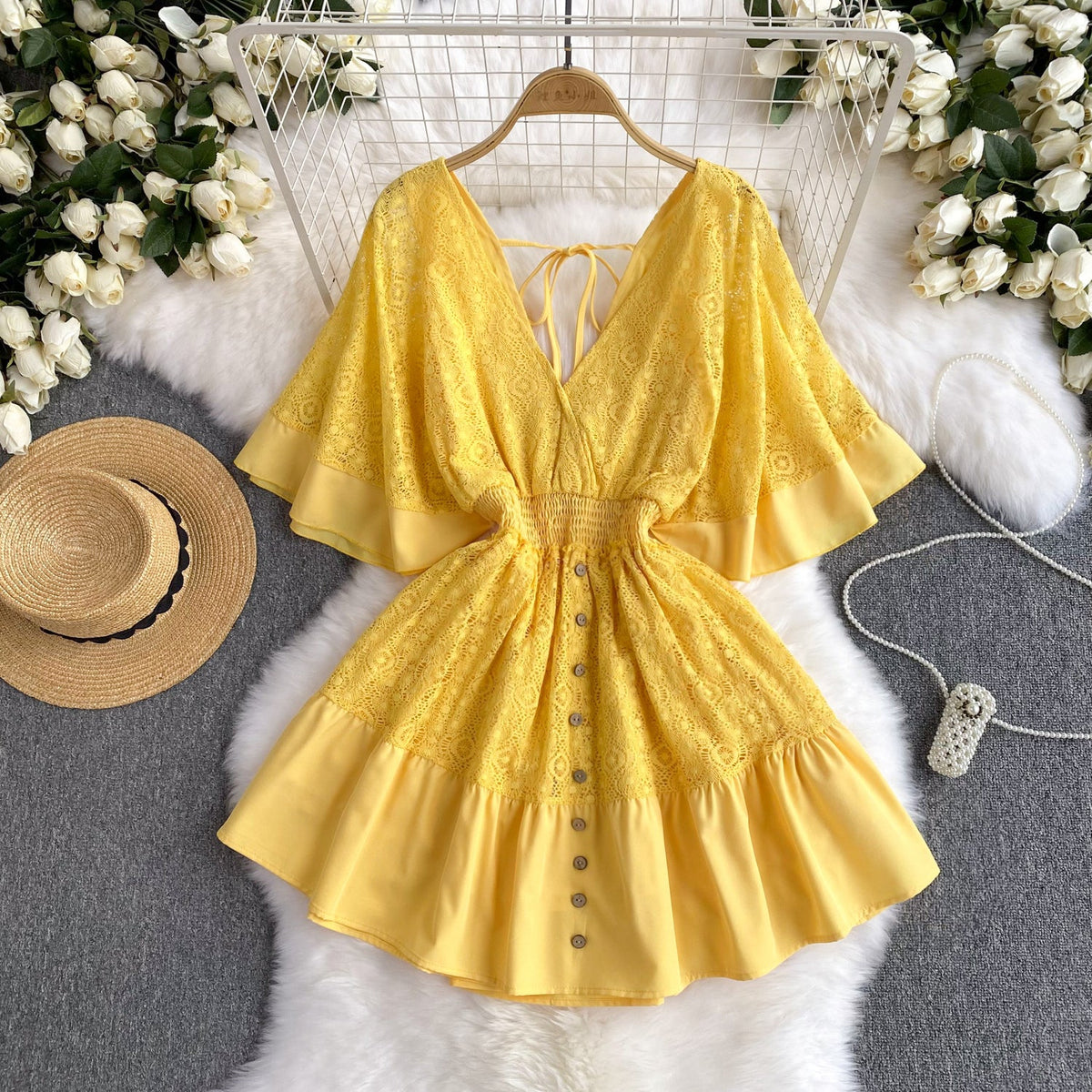 Sweetie V-neck Lace Patchwork Dress