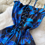 Asymmetric Ruffled Printed Halter Dress