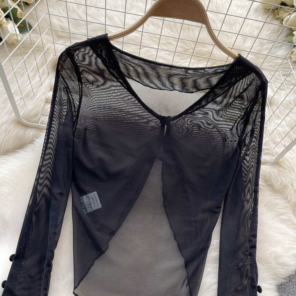Vintage V-neck Sunscreen Black Cardigan