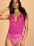 Deep V-neck Sequined Patchwork Jumpsuits