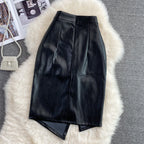 One-step Black PU OL Skirt