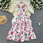 Vintage Sleeveless Floral Printed Dress