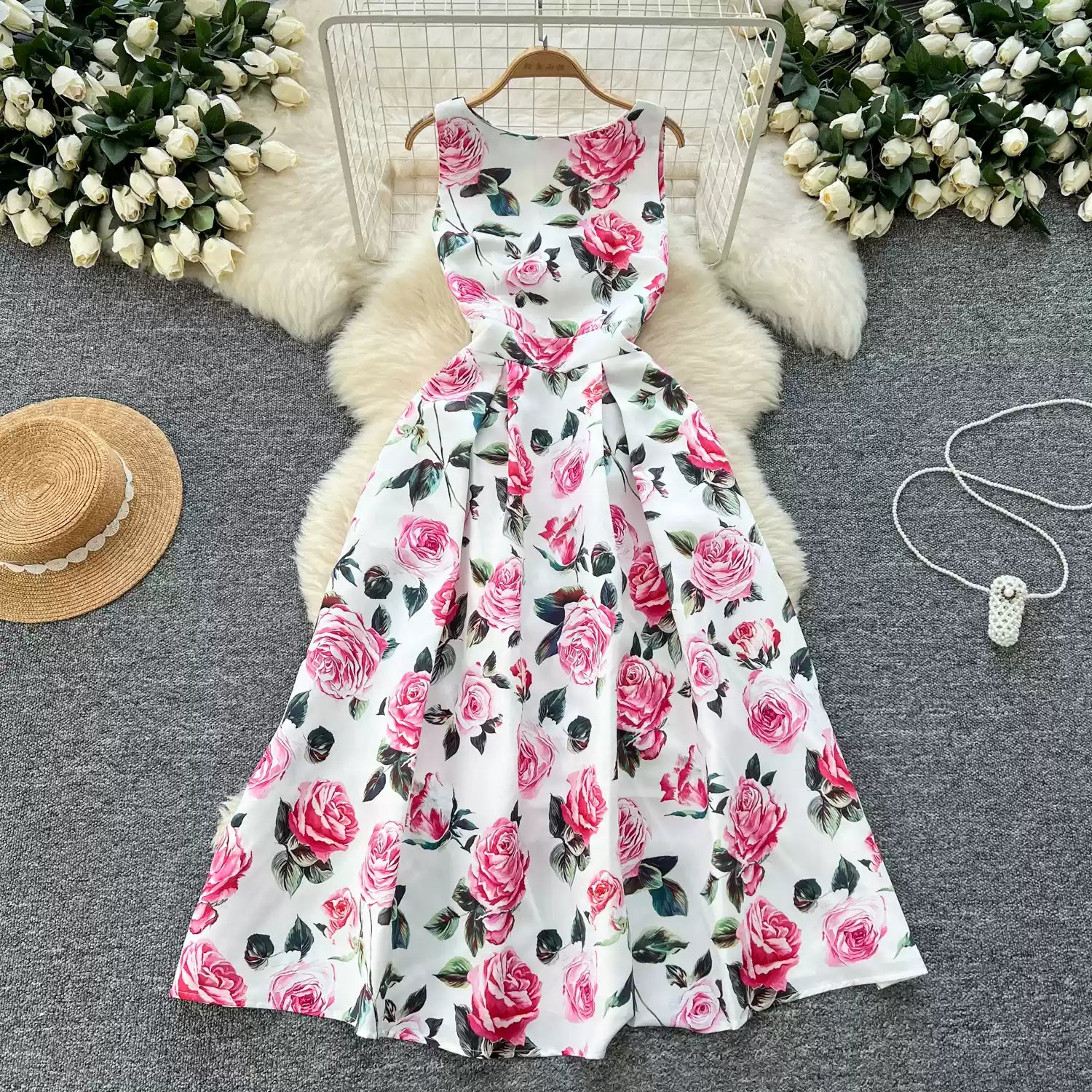 Vintage Sleeveless Floral Printed Dress
