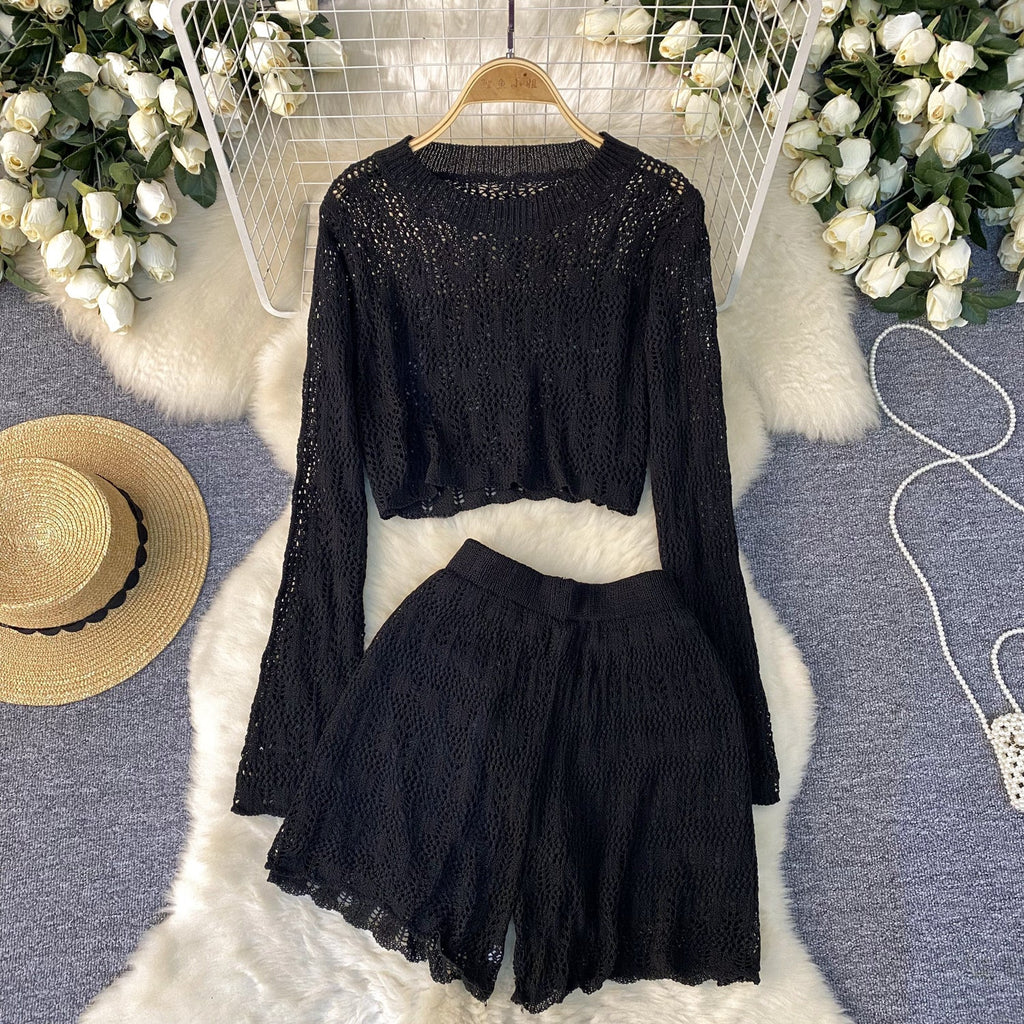Crew Neck Top&Shorts Knitted 2Pcs