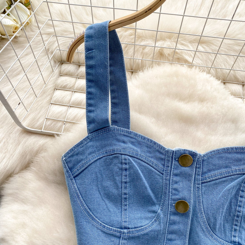 Camisole&Pleated Skirt Denim 2Pcs