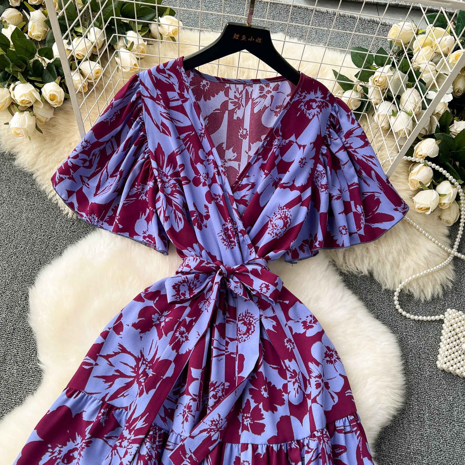 Vintage Ruffled Floral Chiffon Dress