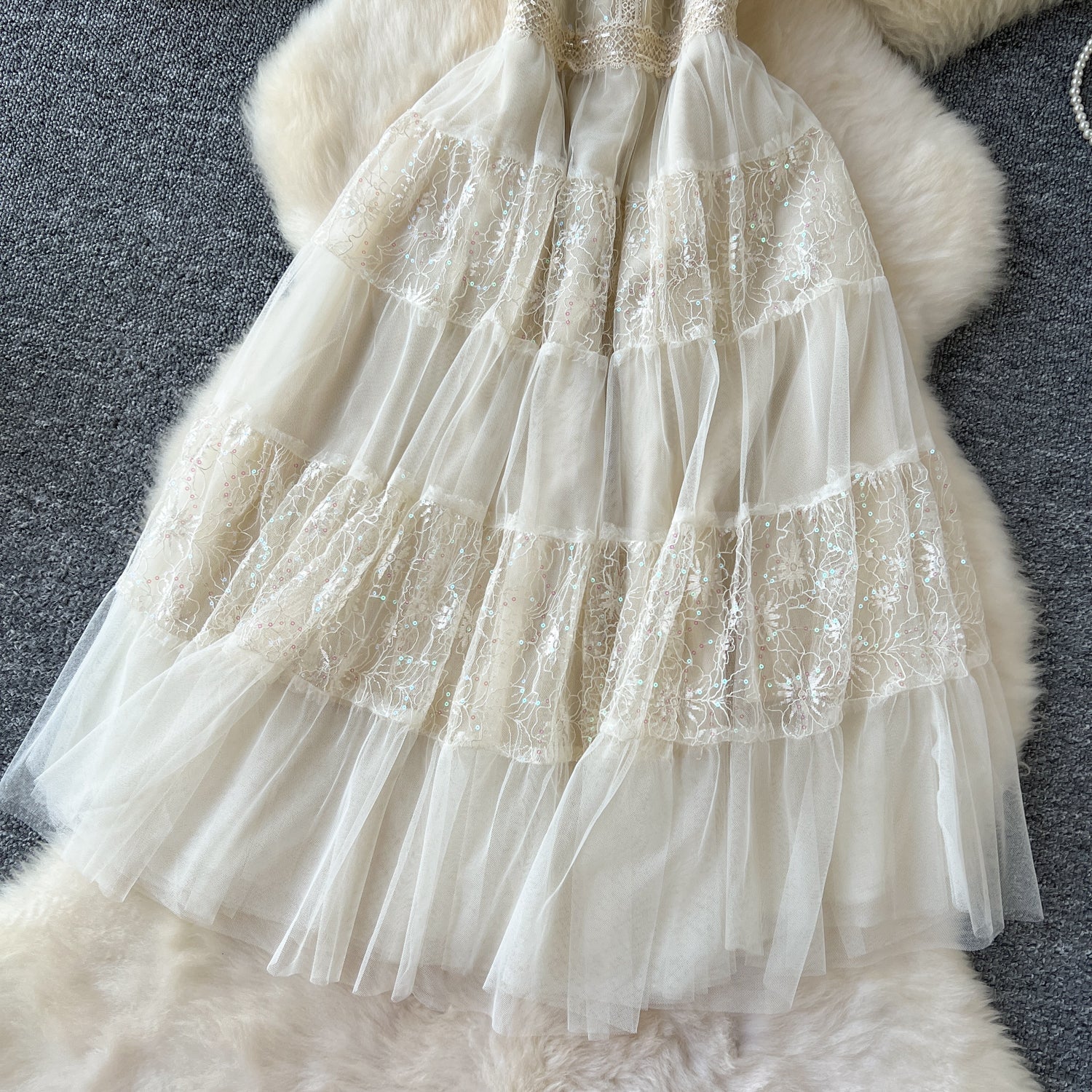 Delicate Sequined Lace Patchwork Dress
