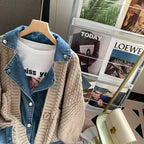 Vintage Denim Patchwork Lapeled Cardigan