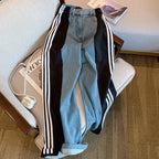 Casual Color Blocking Striped Jeans