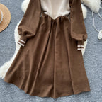 Vintage Knot Button Knit Patchwork Dress
