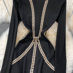 Vintage Rhinestone Studded Elastic Dress