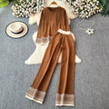 Sweater&Trousers Color-blocking Embroidered 2Pcs