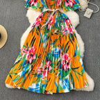 Beaded Crew Neck Printed Dress