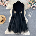 High-end Mesh Patchwork Sweater Dress