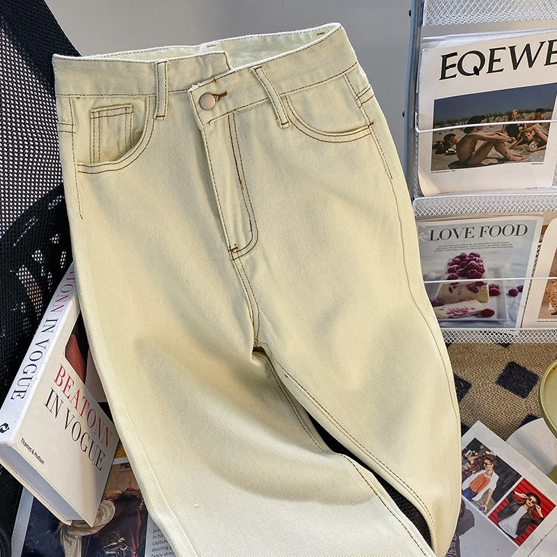 Simple Design Straight White Denim Jeans