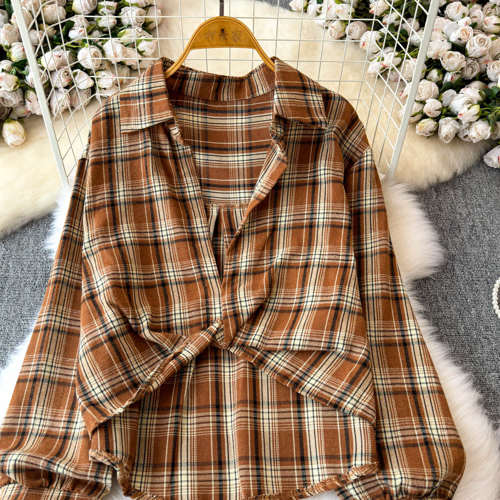 Plaid Shirt&Sleeveless Bottoming 2Pcs