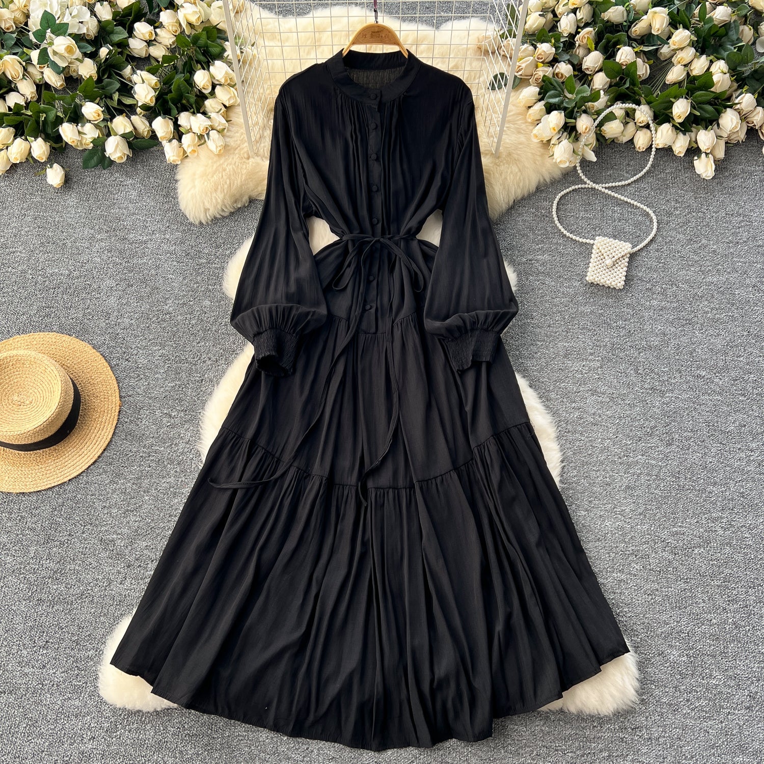 Vintage Solid Color Shirt Dress
