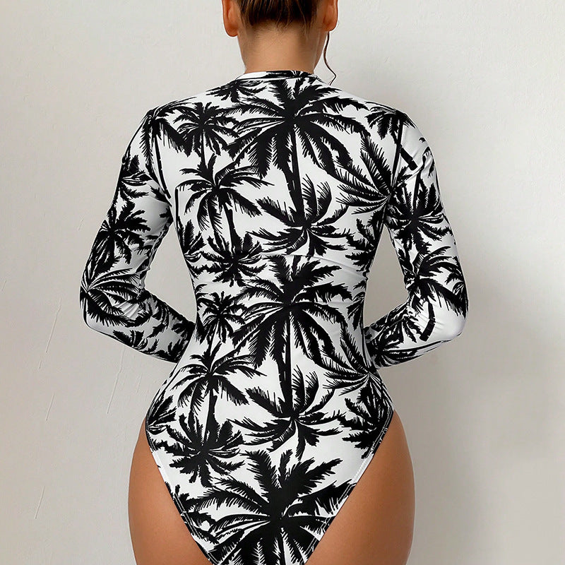 Printed Sleeve One-piece Swimsuit
