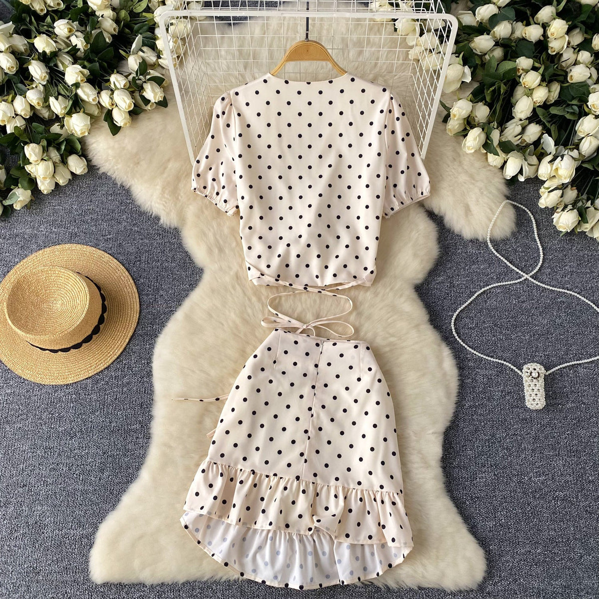 Knotted Top&Skirt Polka Dot 2Pcs