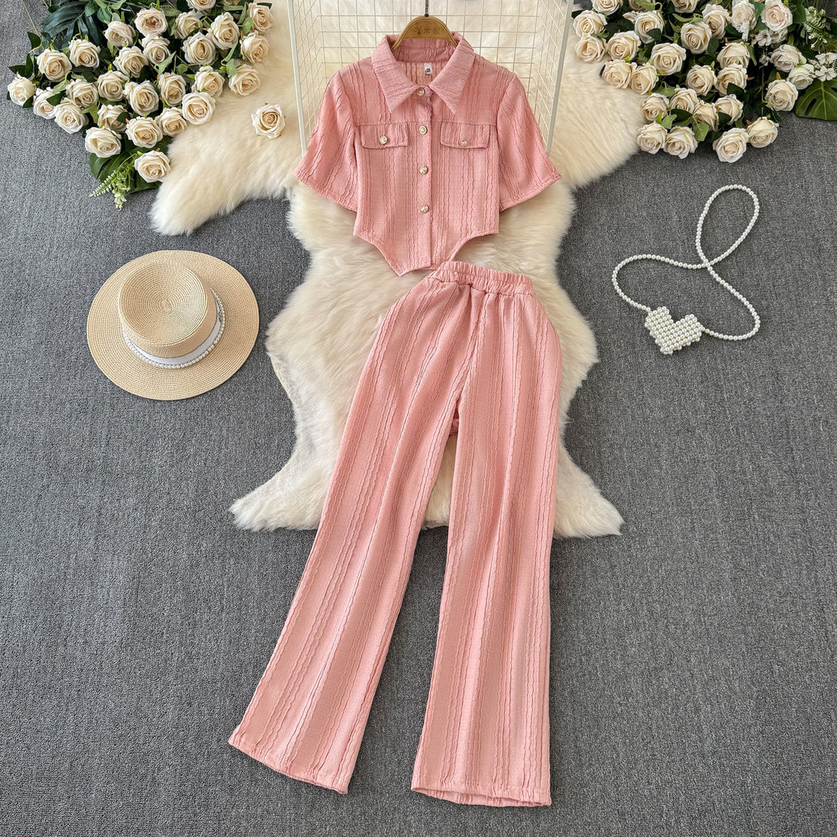 Niche Shirt&Wide-leg Trousers 2Pcs