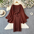 Knitted Shawl&Slip Dress 2Pcs