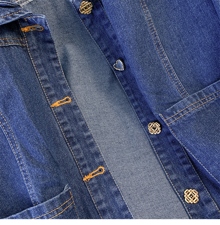 Double-layered Collar Denim Short Jacket