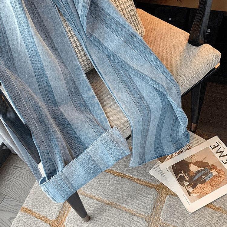 Niche Color-blocking Striped Jeans