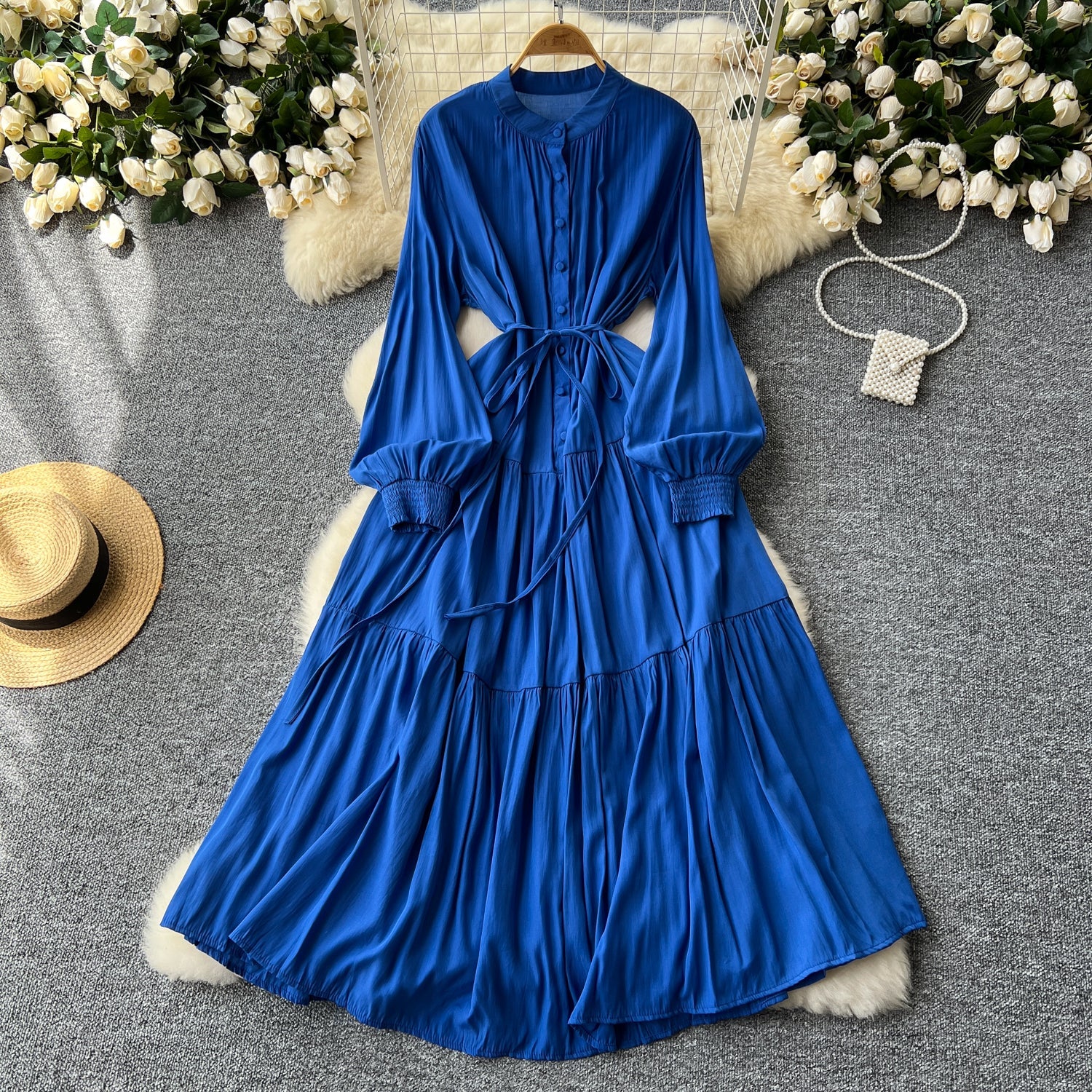 Vintage Solid Color Shirt Dress